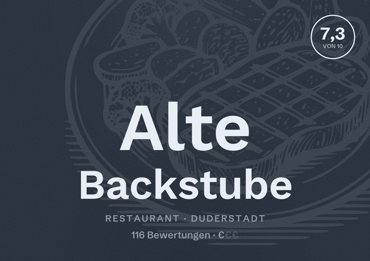 Illustriertes Poster von Alte Backstube, Restaurant in Duderstadt: Bewertung 7,3 von 10 aus 116 Bewertungen, Preisniveau €