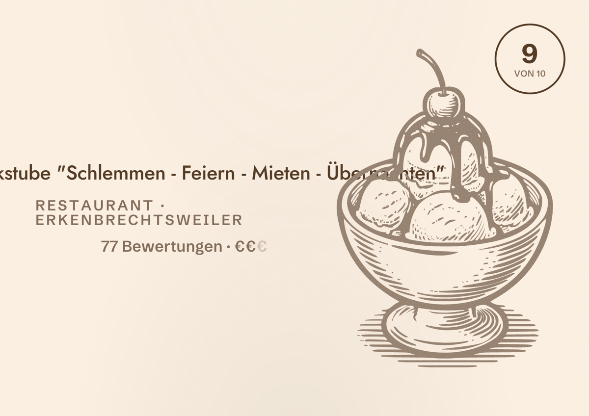 Illustriertes Poster von Alte Backstube "Schlemmen - Feiern - Mieten - Übernachten", Restaurant in Erkenbrechtsweiler: Bewertung 9 von 10 aus 77 Bewertungen, Preisniveau €€