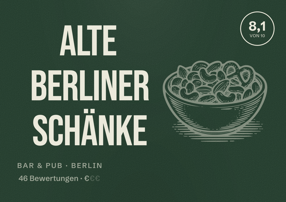Illustriertes Poster von Alte Berliner Schänke, Bar & Pub in Berlin: Bewertung 8,1 von 10 aus 46 Bewertungen, Preisniveau €