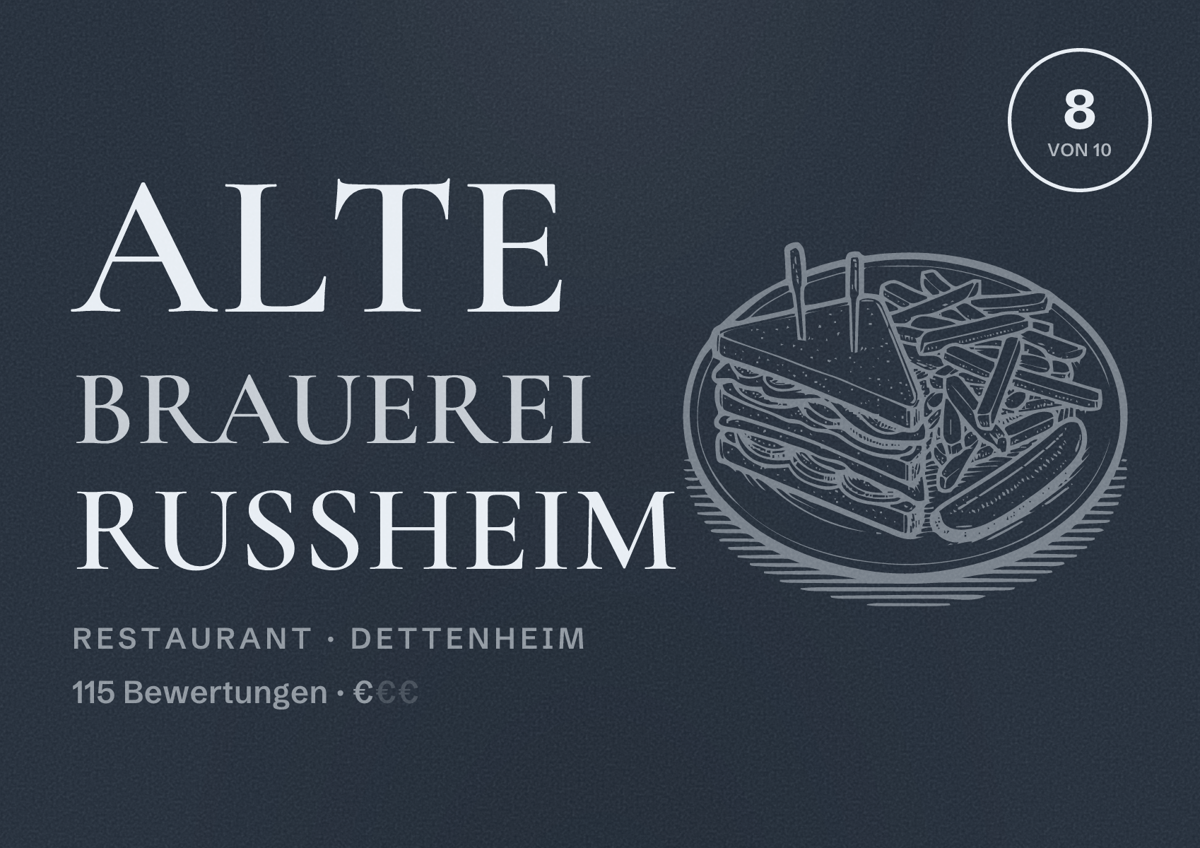 Illustriertes Poster von Alte Brauerei Rußheim, Restaurant in Dettenheim: Bewertung 8 von 10 aus 115 Bewertungen, Preisniveau €