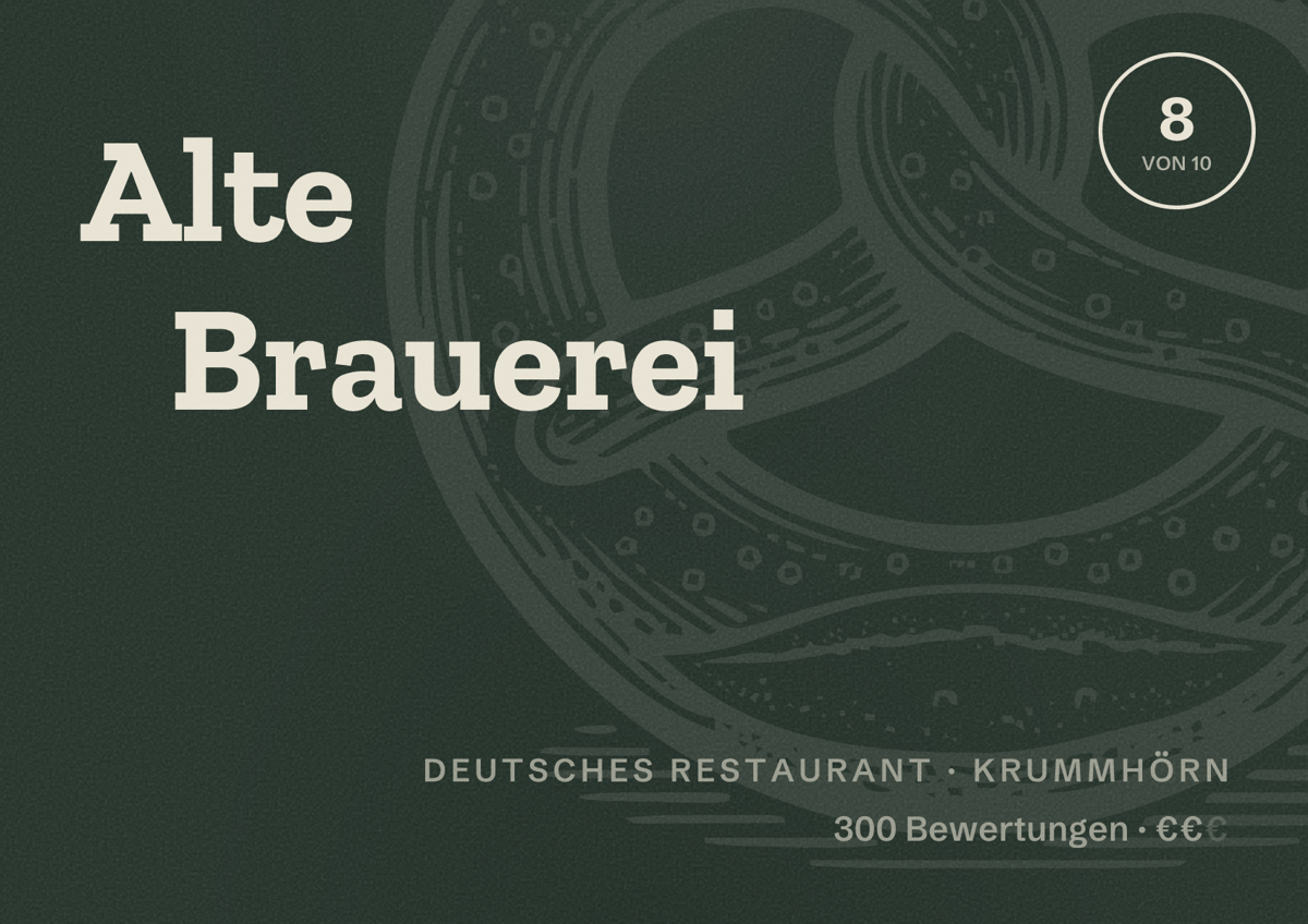 Illustriertes Poster von Alte Brauerei, Deutsches Restaurant in Krummhörn: Bewertung 8 von 10 aus 300 Bewertungen, Preisniveau €€