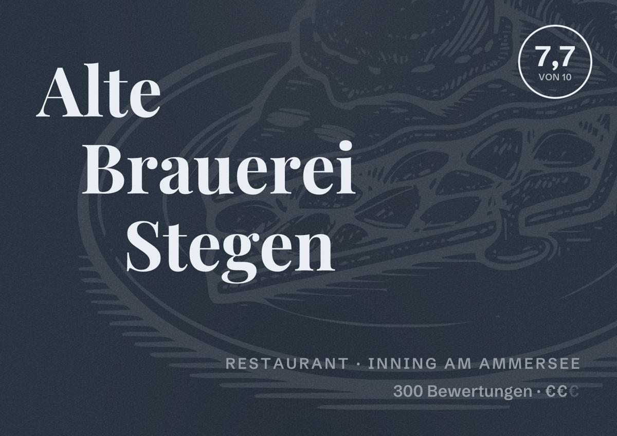 Illustriertes Poster von Alte Brauerei Stegen, Restaurant in Inning am Ammersee: Bewertung 7,7 von 10 aus 300 Bewertungen, Preisniveau €€