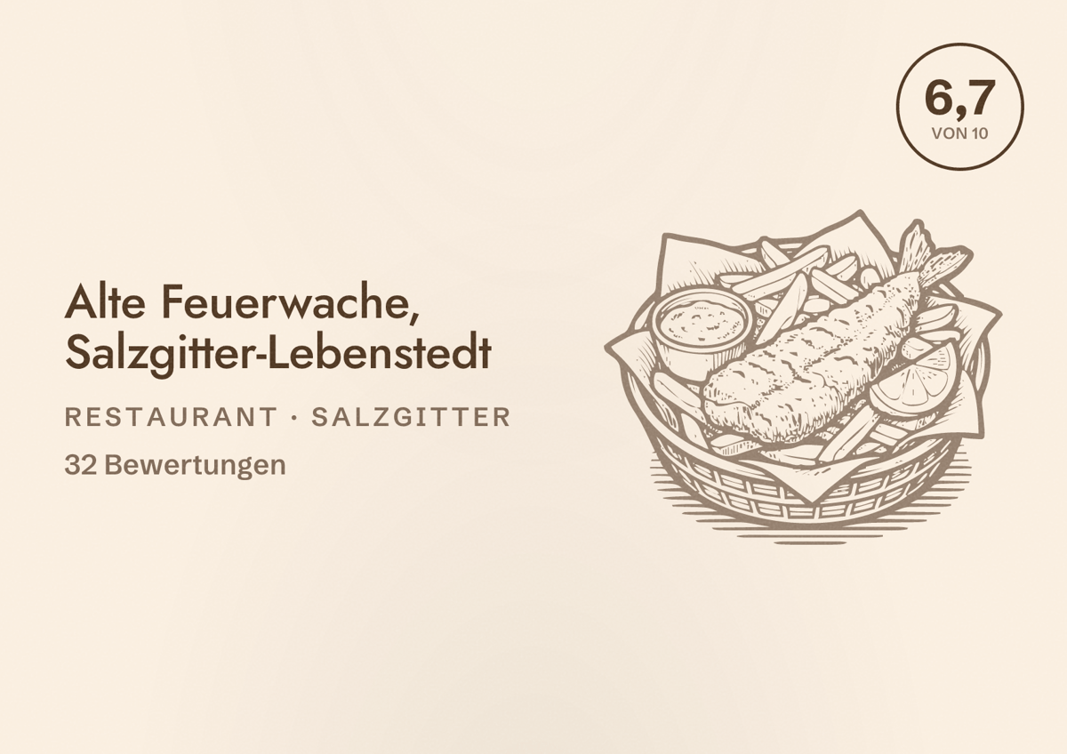 Illustriertes Poster von Alte Feuerwache, Salzgitter-Lebenstedt, Restaurant in Salzgitter: Bewertung 6,7 von 10 aus 32 Bewertungen