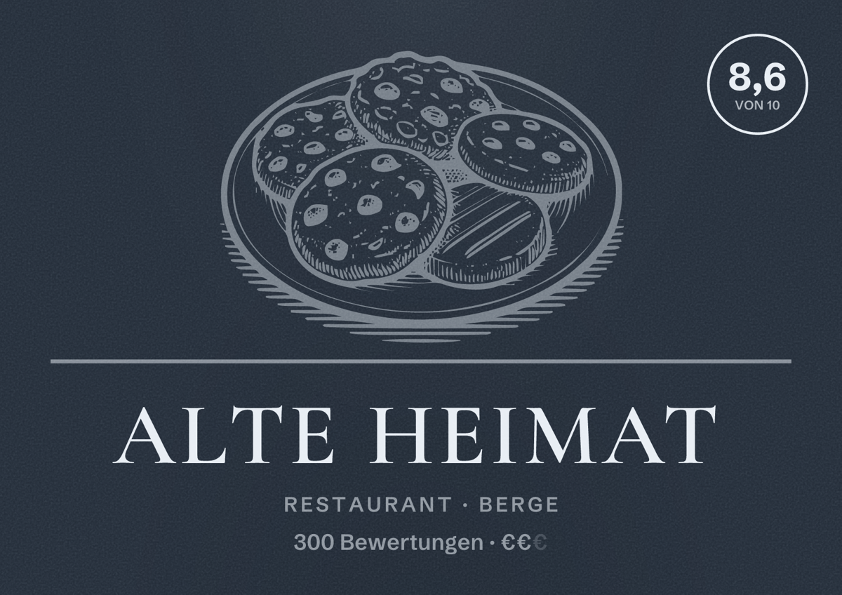 Illustriertes Poster von Alte Heimat, Restaurant in Berge: Bewertung 8,6 von 10 aus 300 Bewertungen, Preisniveau €€