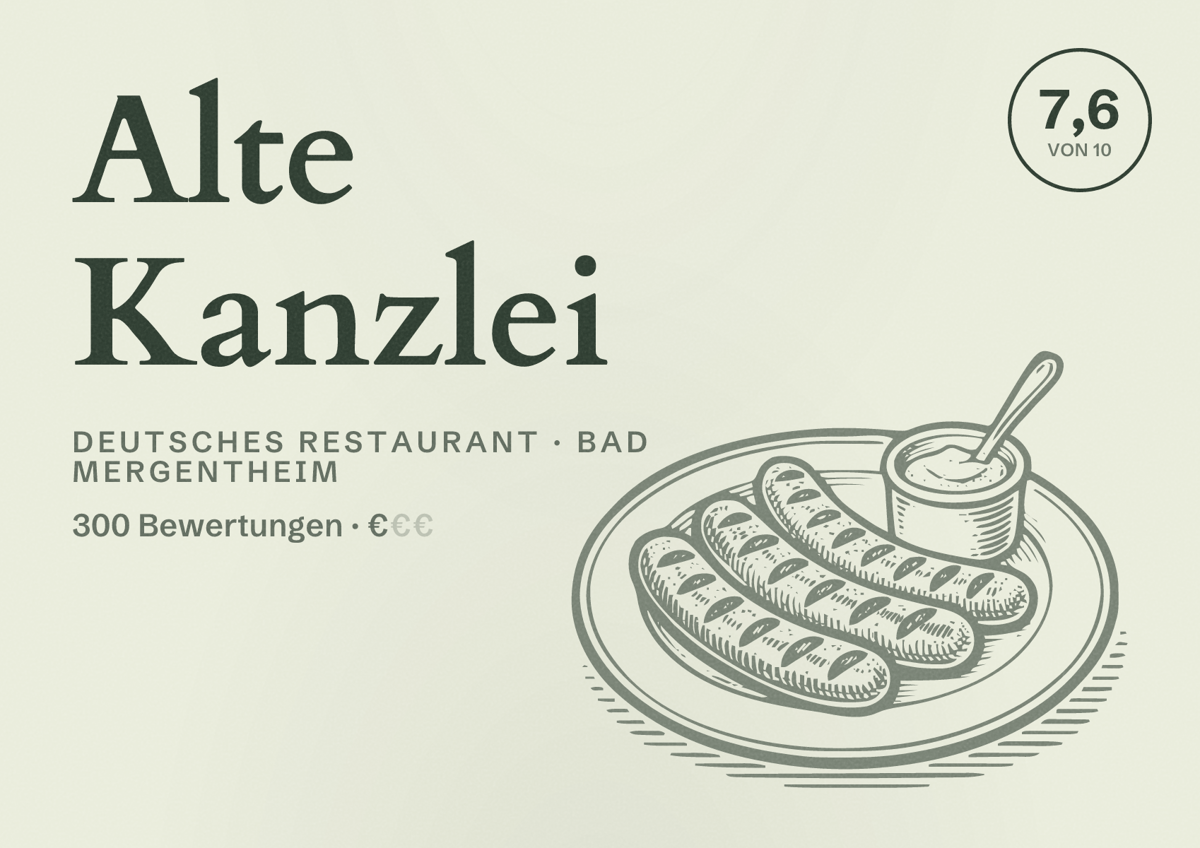 Illustriertes Poster von Alte Kanzlei, Deutsches Restaurant in Bad Mergentheim: Bewertung 7,6 von 10 aus 300 Bewertungen, Preisniveau €
