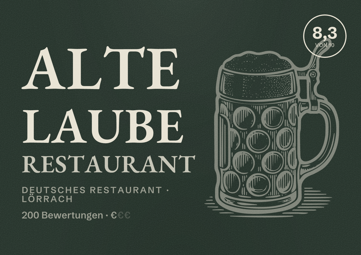 Illustriertes Poster von Alte Laube Restaurant, Deutsches Restaurant in Lörrach: Bewertung 8,3 von 10 aus 200 Bewertungen, Preisniveau €