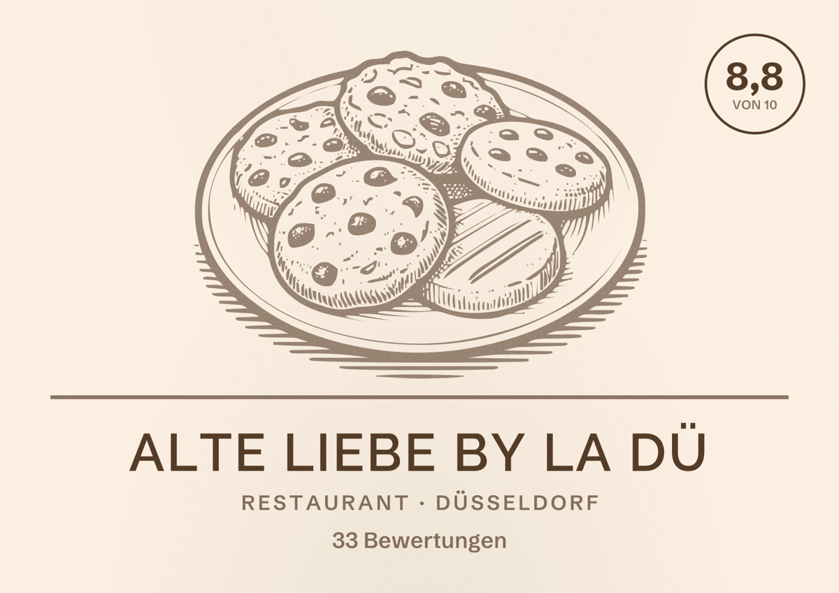 Illustriertes Poster von Alte Liebe by La Dü, Restaurant in Düsseldorf: Bewertung 8,8 von 10 aus 33 Bewertungen
