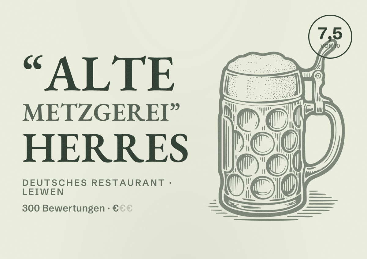 Illustriertes Poster von “Alte Metzgerei” Herres, Deutsches Restaurant in Leiwen: Bewertung 7,5 von 10 aus 300 Bewertungen, Preisniveau €