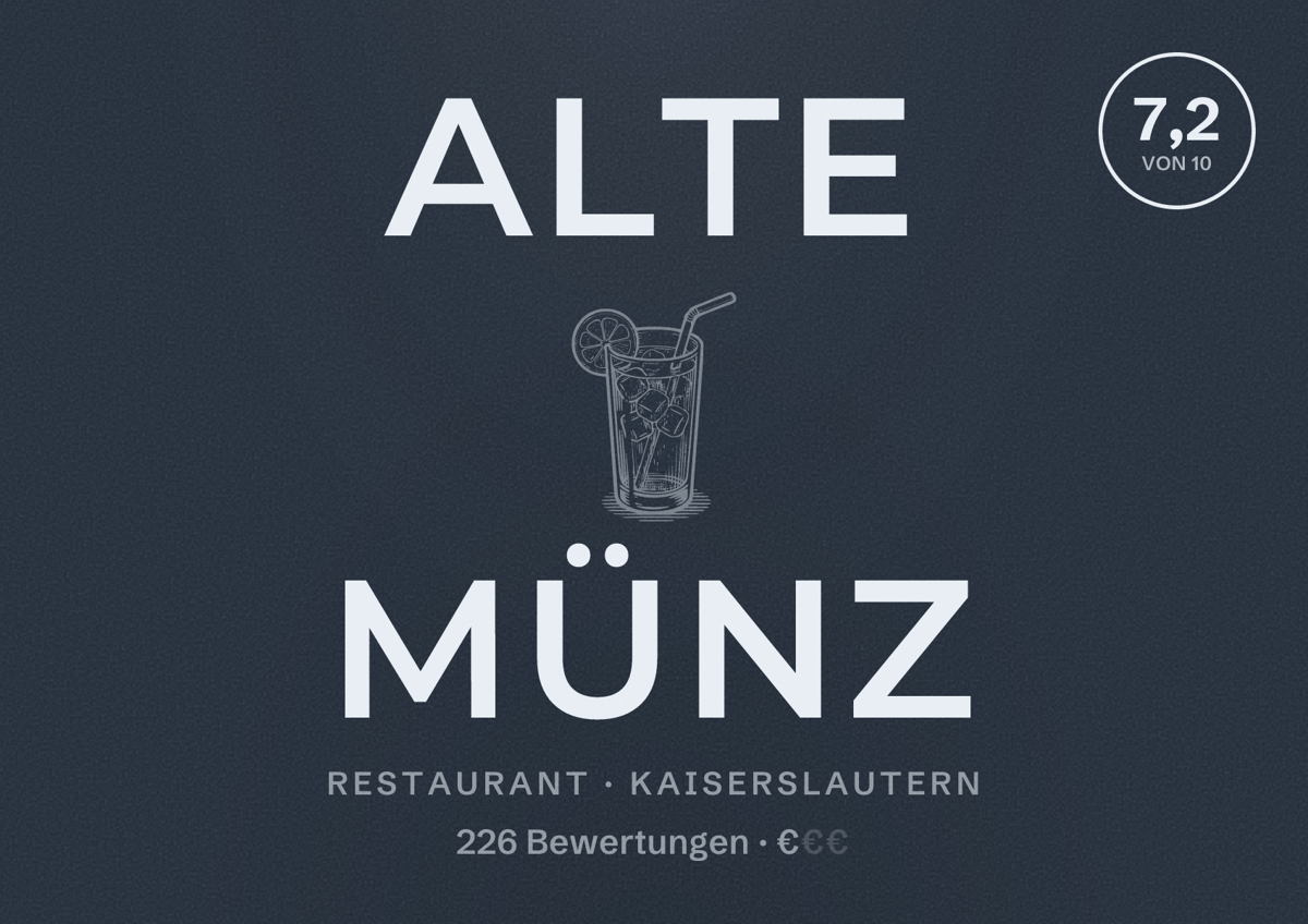Illustriertes Poster von Alte Münz, Restaurant in Kaiserslautern: Bewertung 7,2 von 10 aus 226 Bewertungen, Preisniveau €