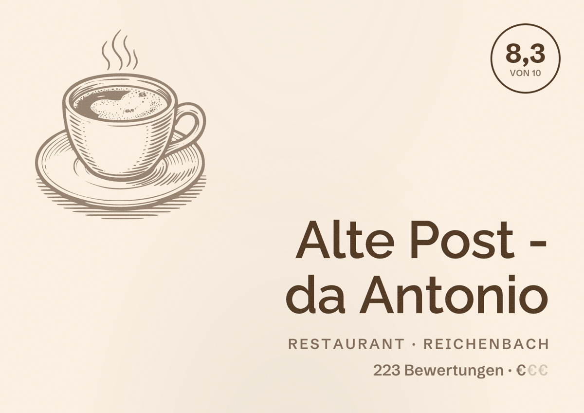 Illustriertes Poster von Alte Post - da Antonio, Restaurant in Reichenbach: Bewertung 8,3 von 10 aus 223 Bewertungen, Preisniveau €