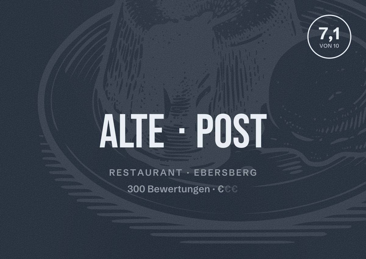 Illustriertes Poster von Alte Post, Restaurant in Ebersberg: Bewertung 7,1 von 10 aus 300 Bewertungen, Preisniveau €