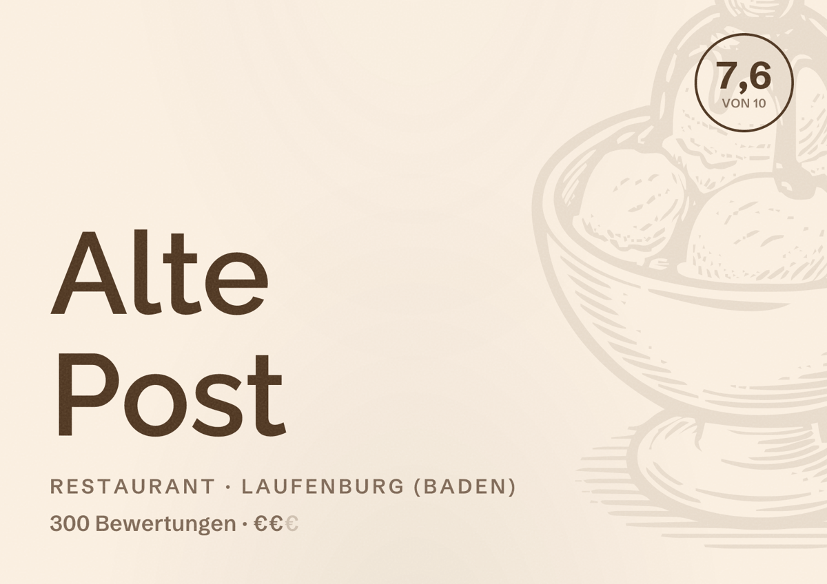 Illustriertes Poster von Alte Post, Restaurant in Laufenburg (Baden): Bewertung 7,6 von 10 aus 300 Bewertungen, Preisniveau €€