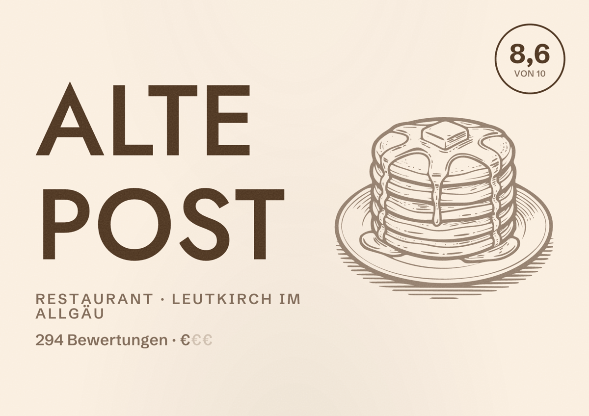 Illustriertes Poster von Alte Post, Restaurant in Leutkirch im Allgäu: Bewertung 8,6 von 10 aus 294 Bewertungen, Preisniveau €