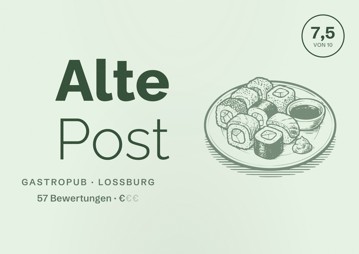 Illustriertes Poster von Alte Post, Gastropub in Loßburg: Bewertung 7,5 von 10 aus 57 Bewertungen, Preisniveau €
