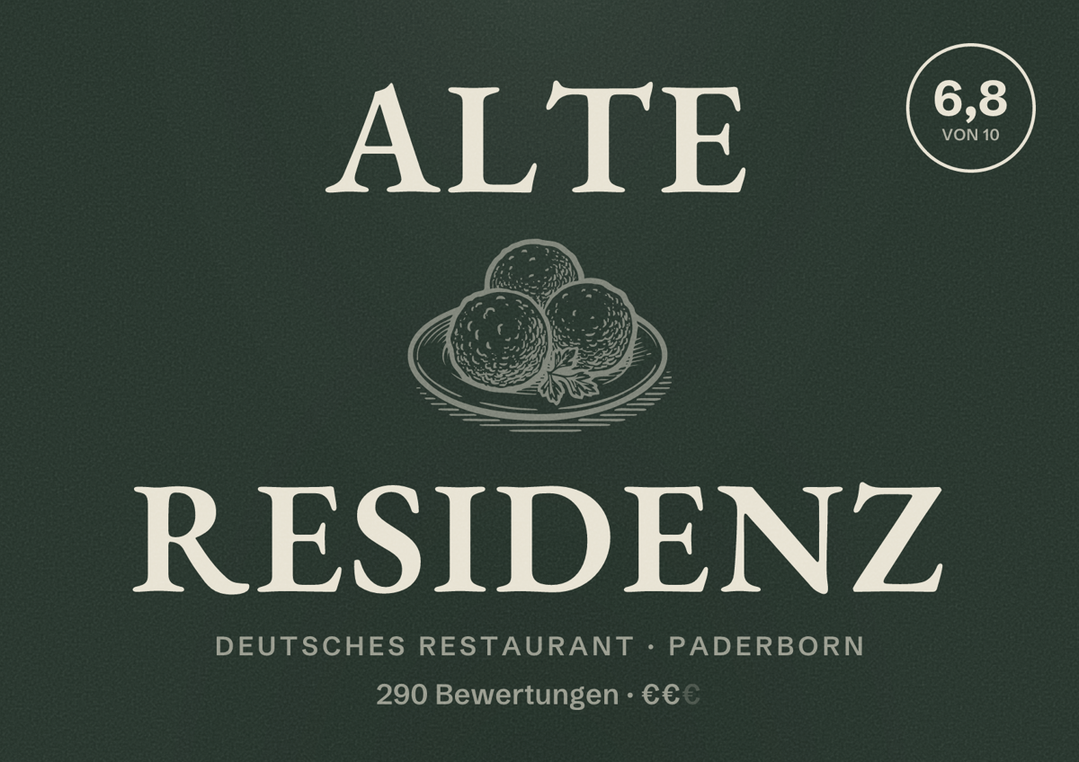 Illustriertes Poster von Alte Residenz, Deutsches Restaurant in Paderborn: Bewertung 6,8 von 10 aus 290 Bewertungen, Preisniveau €€