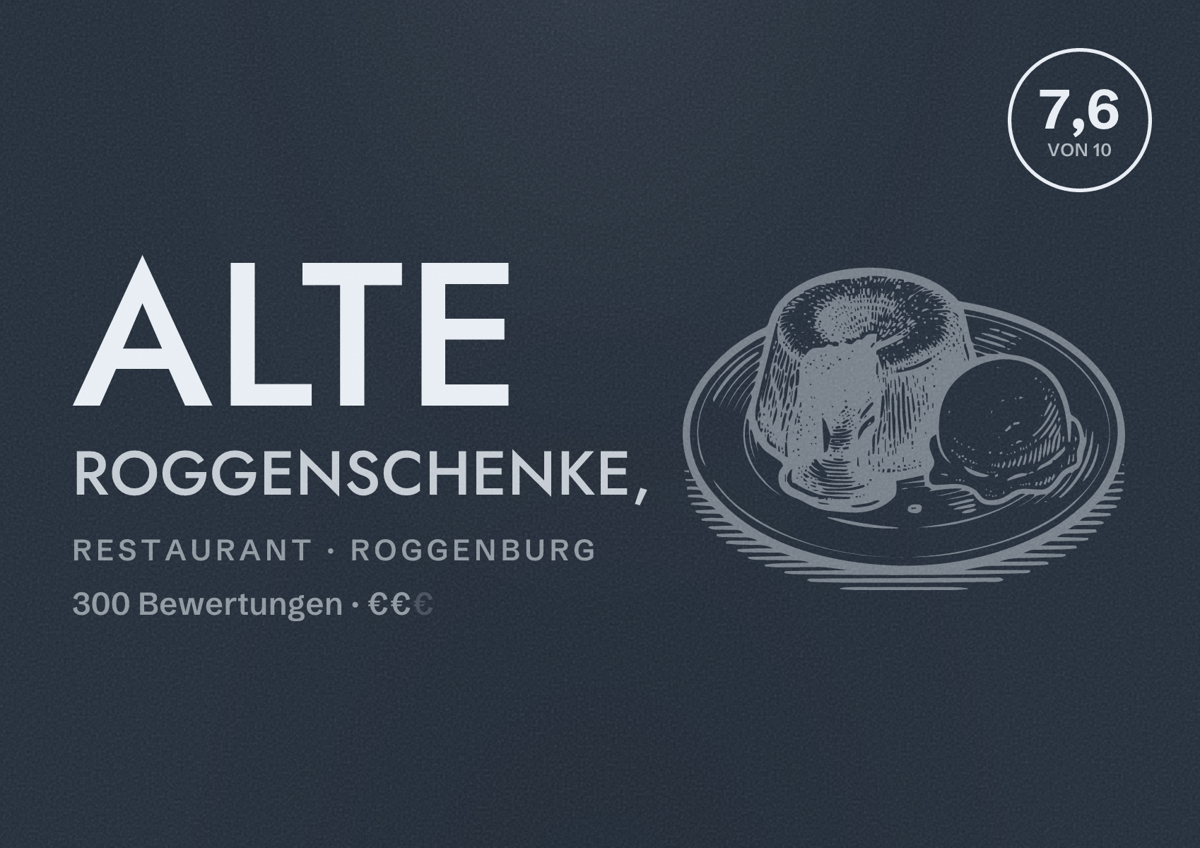 Illustriertes Poster von Alte Roggenschenke,, Restaurant in Roggenburg: Bewertung 7,6 von 10 aus 300 Bewertungen, Preisniveau €€