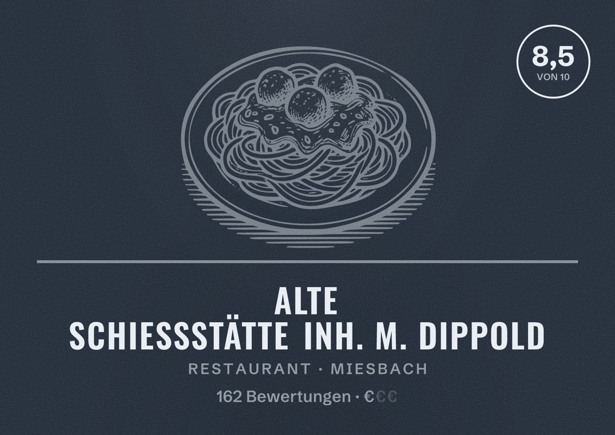Illustriertes Poster von Alte Schießstätte Inh. M. Dippold, Restaurant in Miesbach: Bewertung 8,5 von 10 aus 162 Bewertungen, Preisniveau €