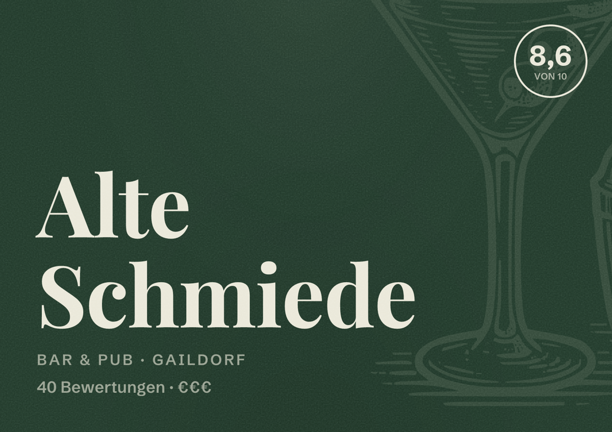 Illustriertes Poster von Alte Schmiede, Bar & Pub in Gaildorf: Bewertung 8,6 von 10 aus 40 Bewertungen, Preisniveau €€€