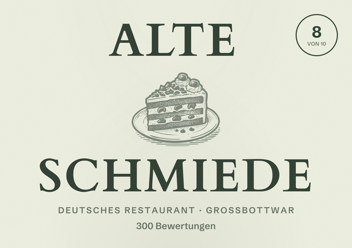 Illustriertes Poster von Alte Schmiede, Deutsches Restaurant in Großbottwar: Bewertung 8 von 10 aus 300 Bewertungen