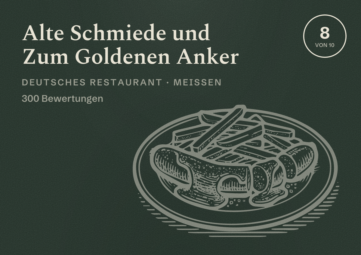 Illustriertes Poster von Alte Schmiede und Zum Goldenen Anker, Deutsches Restaurant in Meißen: Bewertung 8 von 10 aus 300 Bewertungen