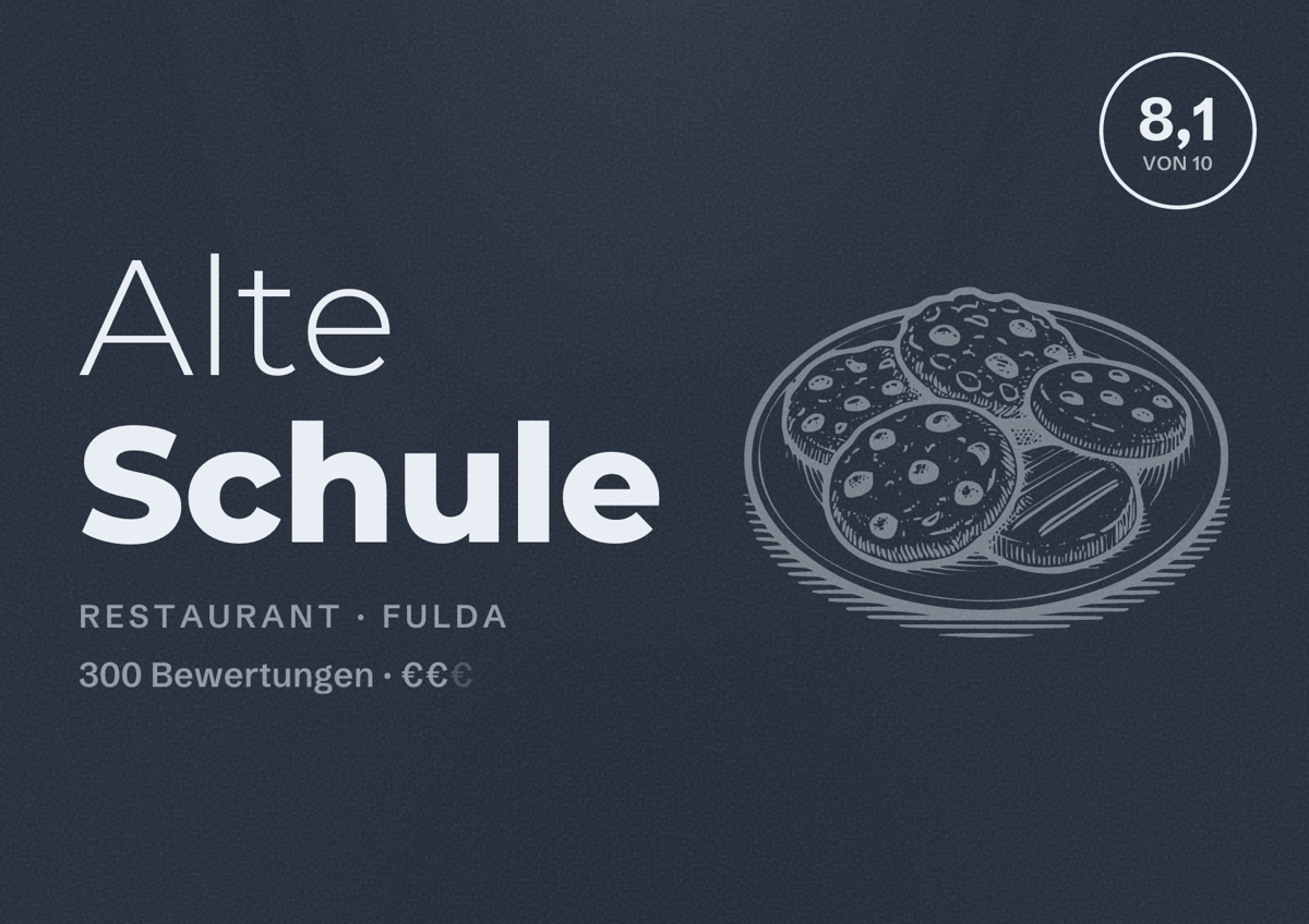 Illustriertes Poster von Alte Schule, Restaurant in Fulda: Bewertung 8,1 von 10 aus 300 Bewertungen, Preisniveau €€