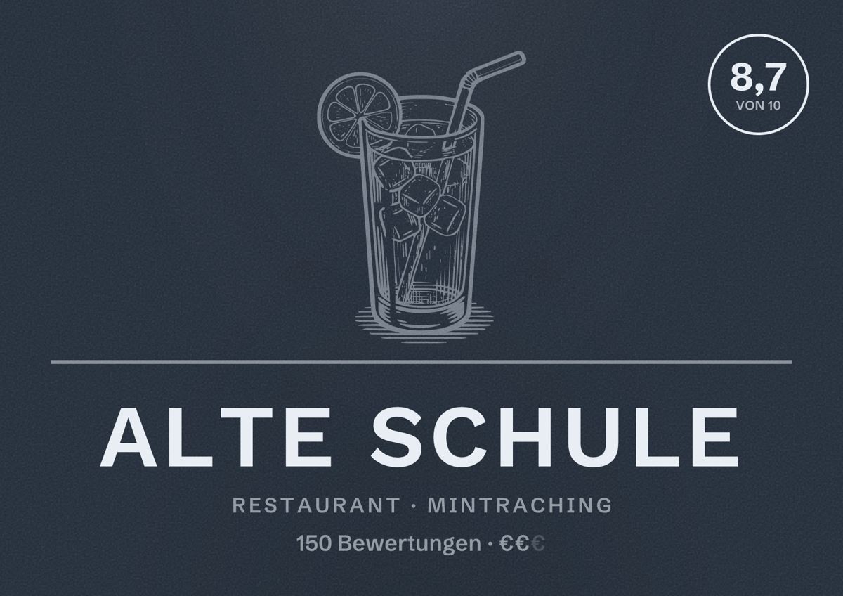 Illustriertes Poster von Alte Schule, Restaurant in Mintraching: Bewertung 8,7 von 10 aus 150 Bewertungen, Preisniveau €€