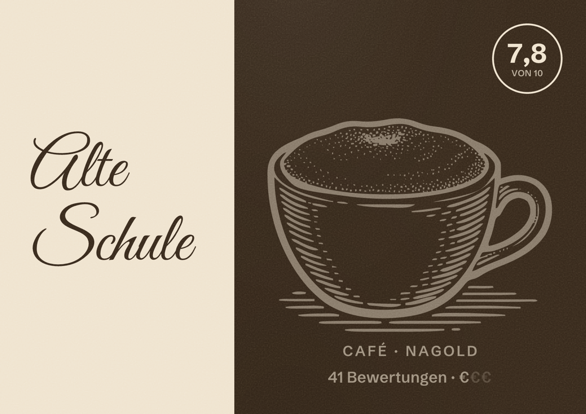 Illustriertes Poster von Alte Schule, Café in Nagold: Bewertung 7,8 von 10 aus 41 Bewertungen, Preisniveau €