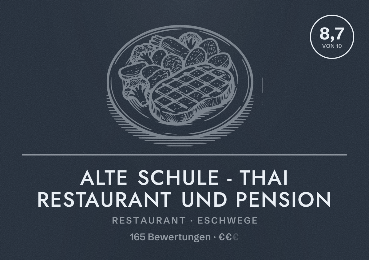Illustriertes Poster von Alte Schule - Thai Restaurant und Pension, Restaurant in Eschwege: Bewertung 8,7 von 10 aus 165 Bewertungen, Preisniveau €€