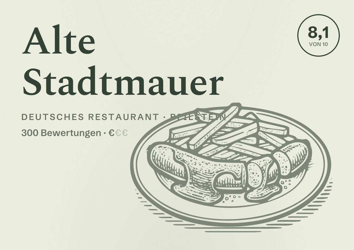 Illustriertes Poster von Alte Stadtmauer, Deutsches Restaurant in Beilstein: Bewertung 8,1 von 10 aus 300 Bewertungen, Preisniveau €