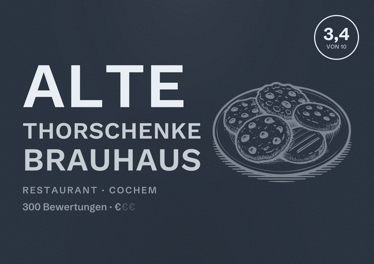 Illustriertes Poster von Alte Thorschenke Brauhaus, Restaurant in Cochem: Bewertung 3,4 von 10 aus 300 Bewertungen, Preisniveau €