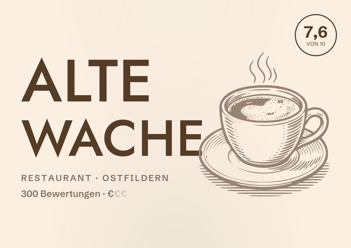 Illustriertes Poster von Alte Wache, Restaurant in Ostfildern: Bewertung 7,6 von 10 aus 300 Bewertungen, Preisniveau €