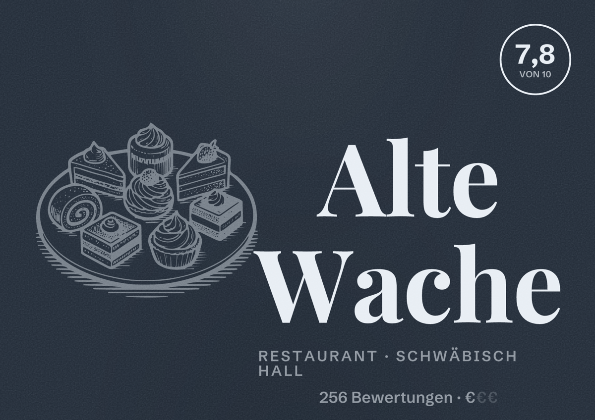 Illustriertes Poster von Alte Wache, Restaurant in Schwäbisch Hall: Bewertung 7,8 von 10 aus 256 Bewertungen, Preisniveau €