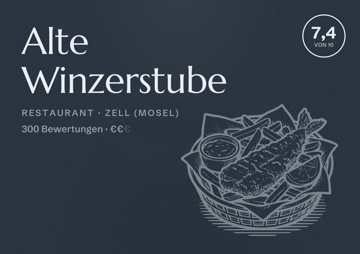 Illustriertes Poster von Alte Winzerstube, Restaurant in Zell (Mosel): Bewertung 7,4 von 10 aus 300 Bewertungen, Preisniveau €€