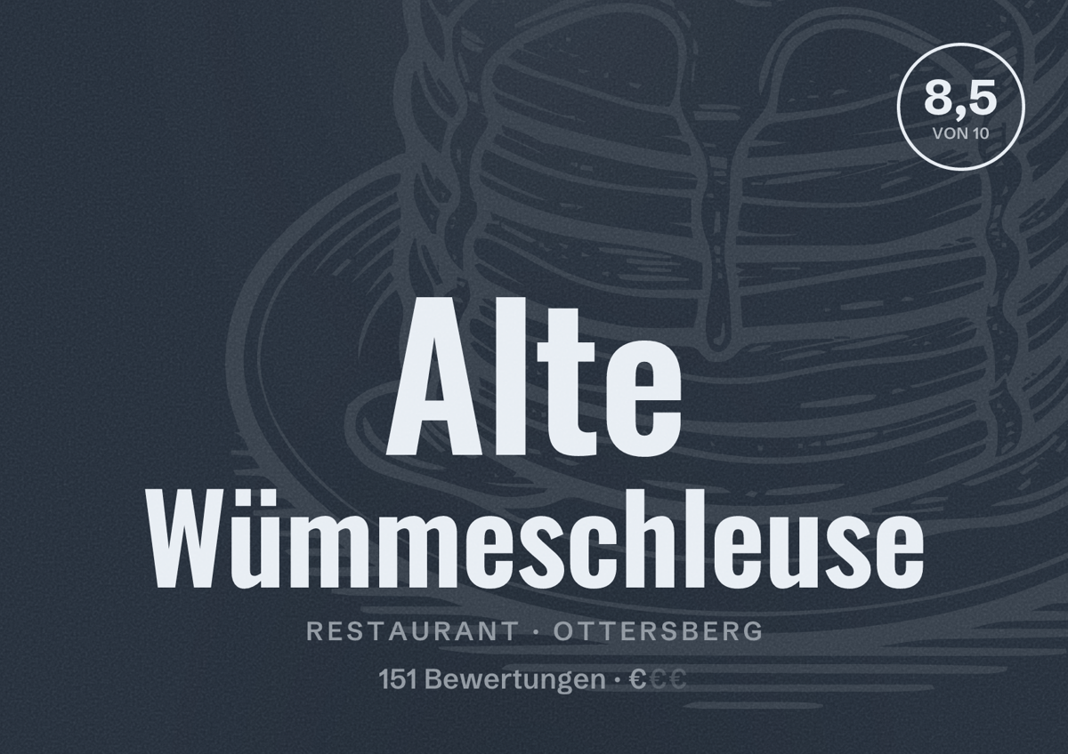 Illustriertes Poster von Alte Wümmeschleuse, Restaurant in Ottersberg: Bewertung 8,5 von 10 aus 151 Bewertungen, Preisniveau €