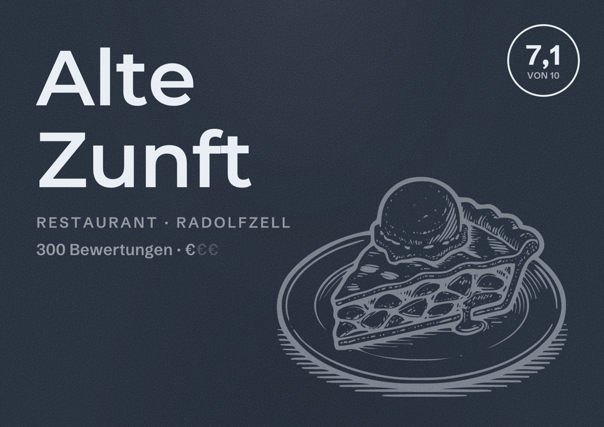 Illustriertes Poster von Alte Zunft, Restaurant in Radolfzell: Bewertung 7,1 von 10 aus 300 Bewertungen, Preisniveau €