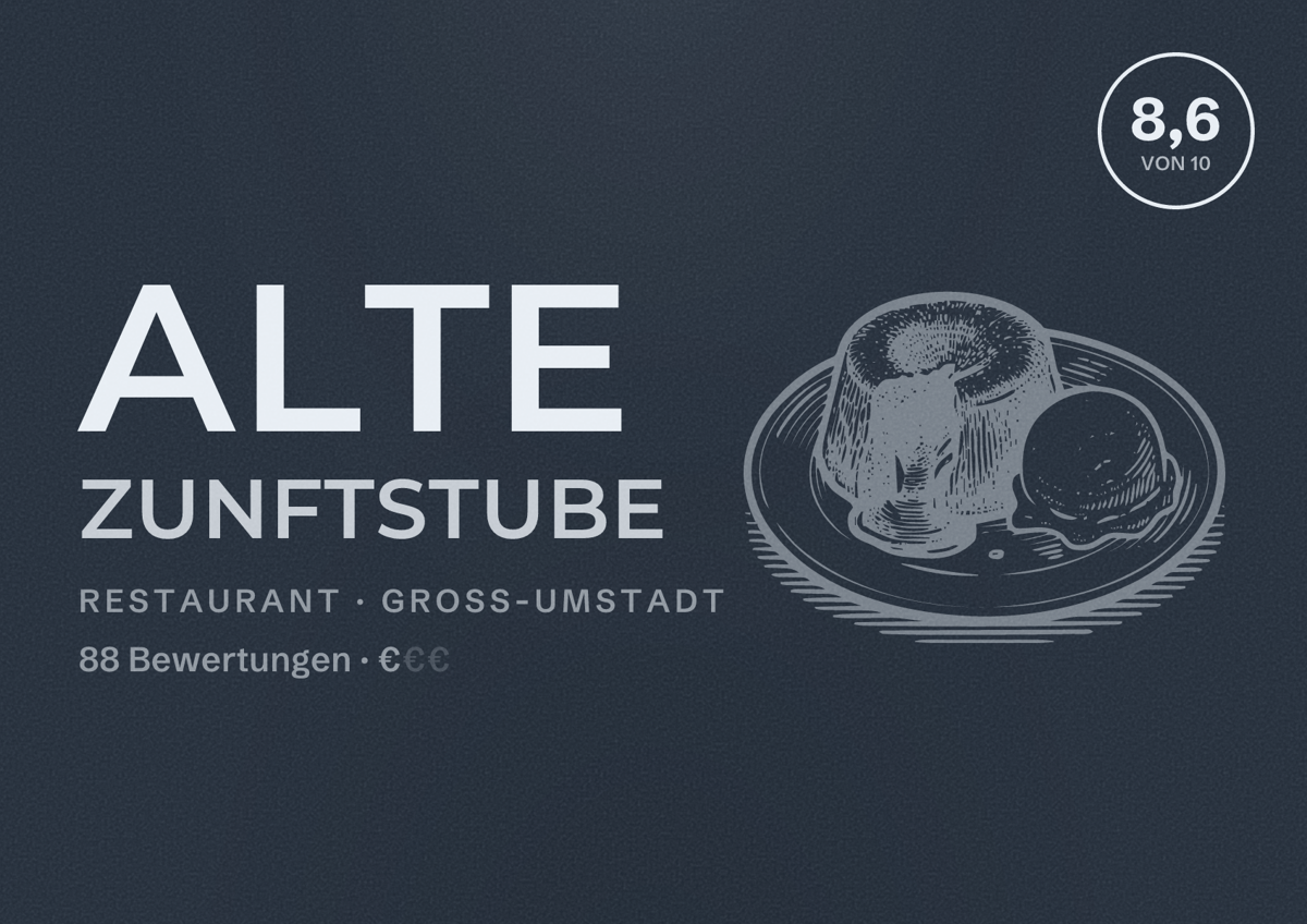 Illustriertes Poster von Alte Zunftstube, Restaurant in Groß-Umstadt: Bewertung 8,6 von 10 aus 88 Bewertungen, Preisniveau €