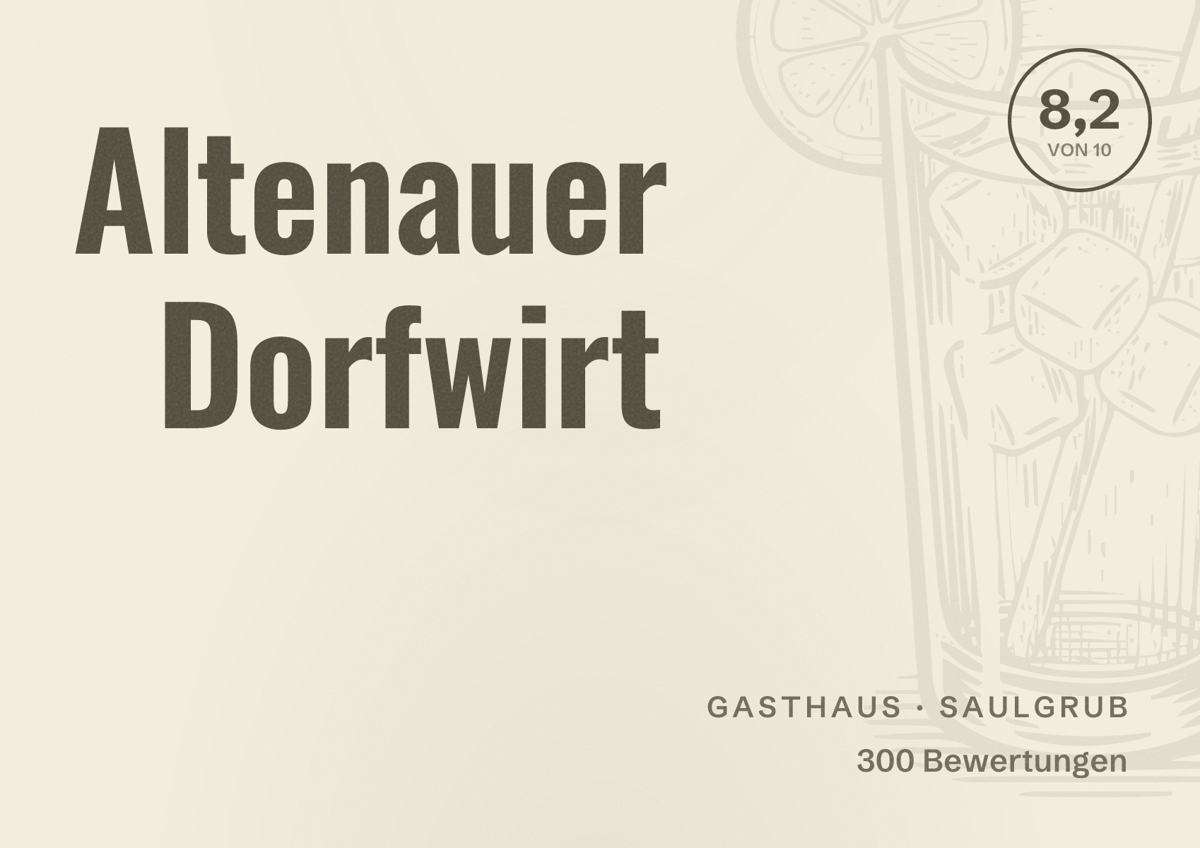 Illustriertes Poster von Altenauer Dorfwirt, Gasthaus in Saulgrub: Bewertung 8,2 von 10 aus 300 Bewertungen