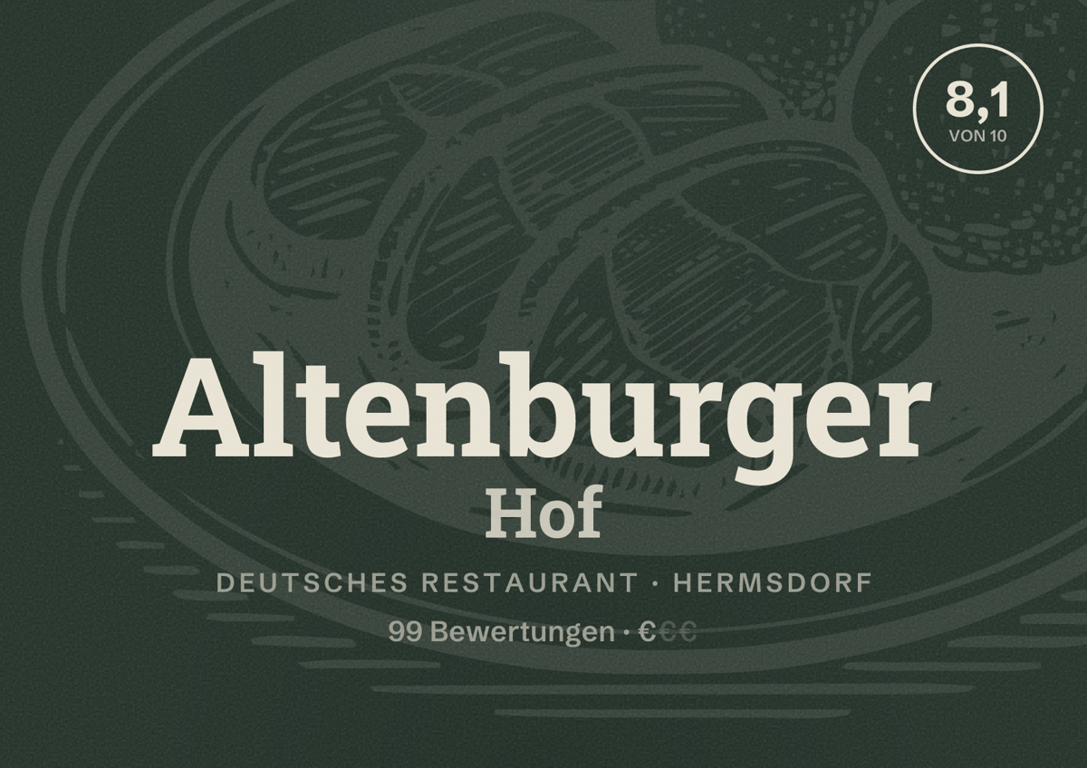 Illustriertes Poster von Altenburger Hof, Deutsches Restaurant in Hermsdorf: Bewertung 8,1 von 10 aus 99 Bewertungen, Preisniveau €