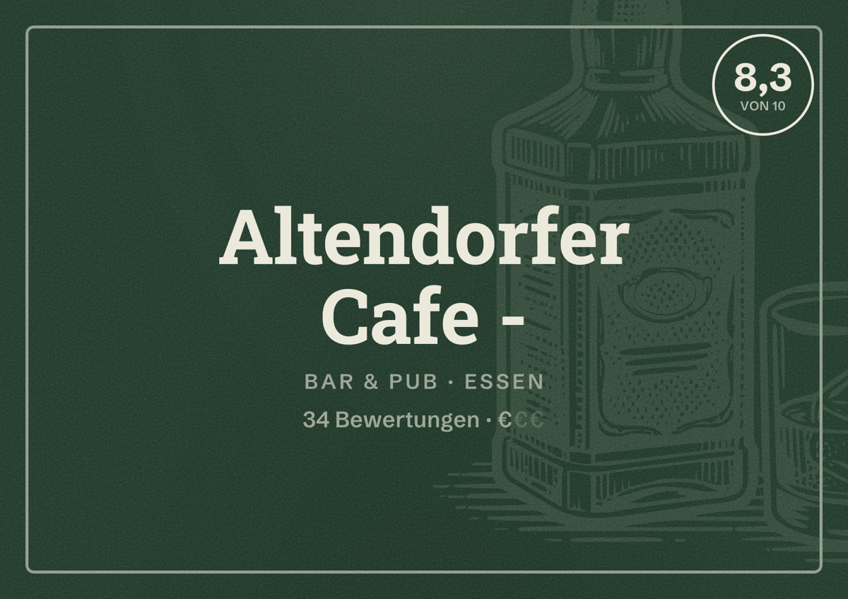 Illustriertes Poster von Altendorfer Cafe -, Bar & Pub in Essen: Bewertung 8,3 von 10 aus 34 Bewertungen, Preisniveau €