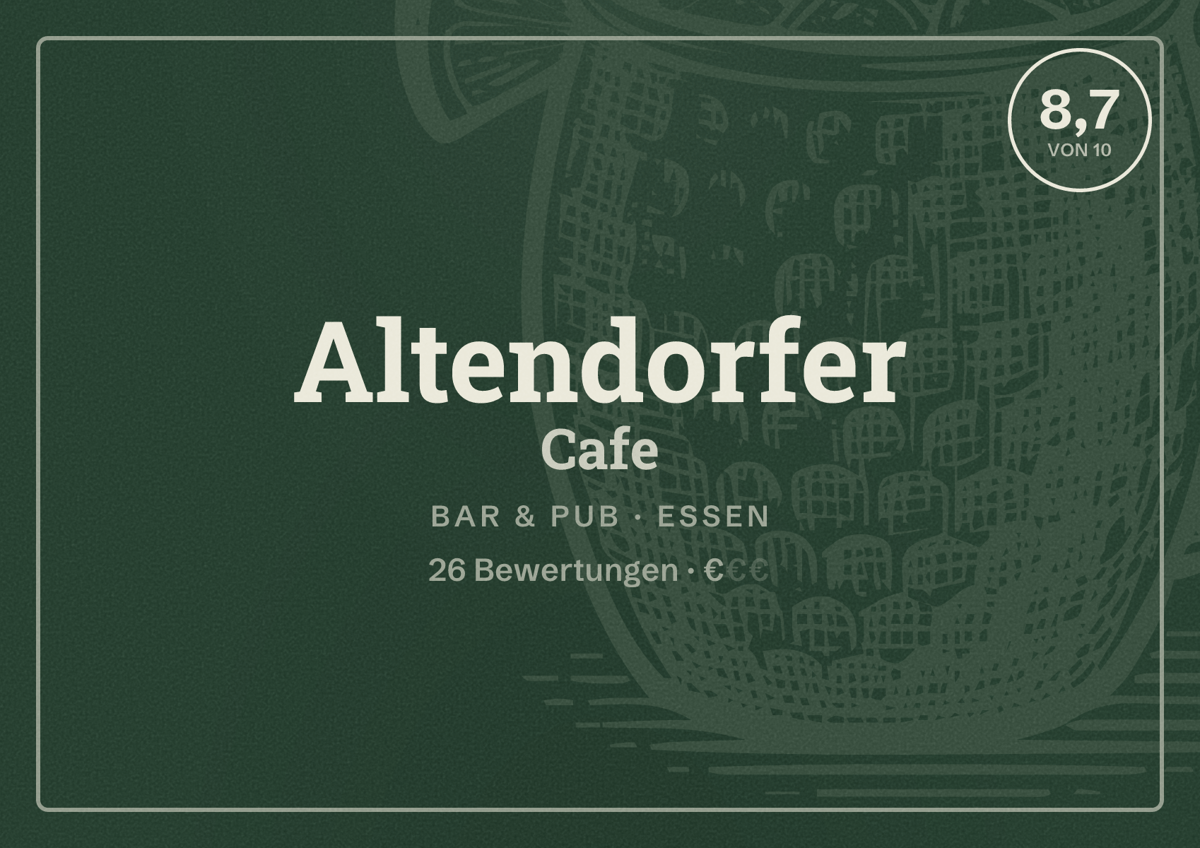 Illustriertes Poster von Altendorfer Cafe, Bar & Pub in Essen: Gästebewertung 8,3 von 10 aus 26 Bewertungen