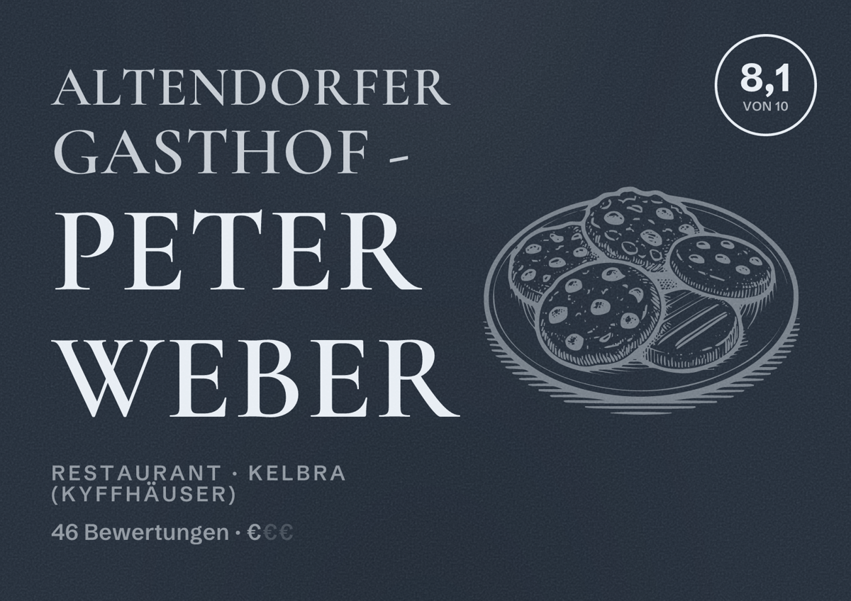 Illustriertes Poster von Altendorfer Gasthof - Peter Weber, Restaurant in Kelbra (Kyffhäuser): Bewertung 8,1 von 10 aus 46 Bewertungen, Preisniveau €