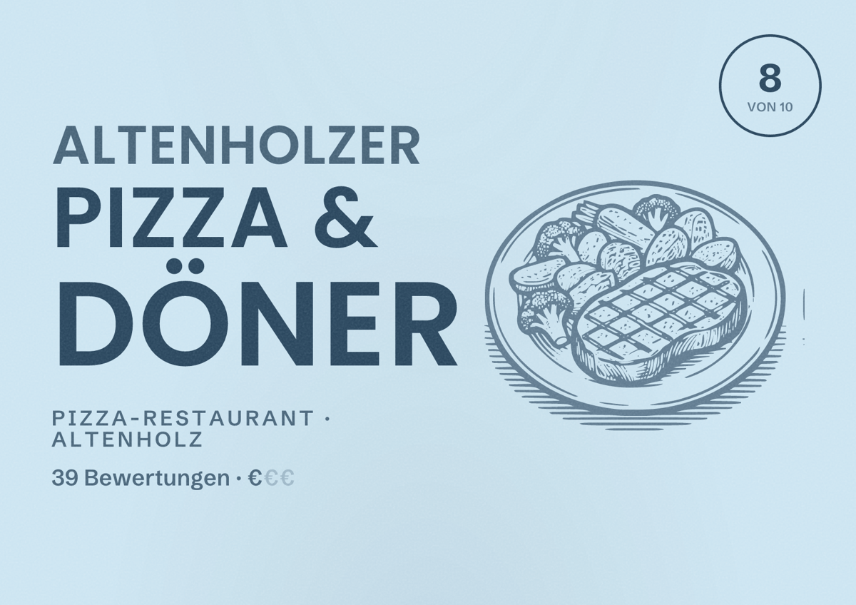 Illustriertes Poster von Altenholzer Pizza & Döner, Pizza-Restaurant in Altenholz: Bewertung 8 von 10 aus 39 Bewertungen, Preisniveau €