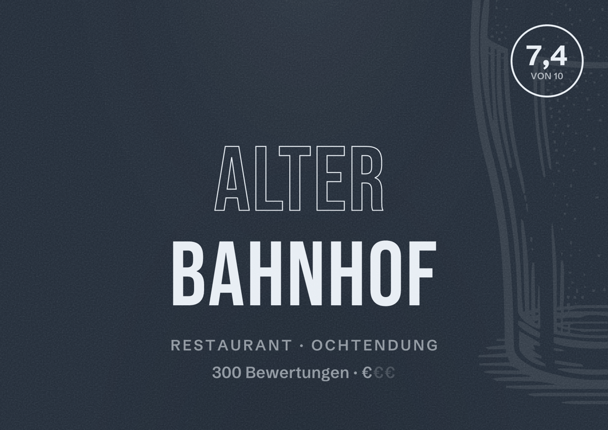 Illustriertes Poster von Alter Bahnhof, Restaurant in Ochtendung: Bewertung 7,4 von 10 aus 300 Bewertungen, Preisniveau €
