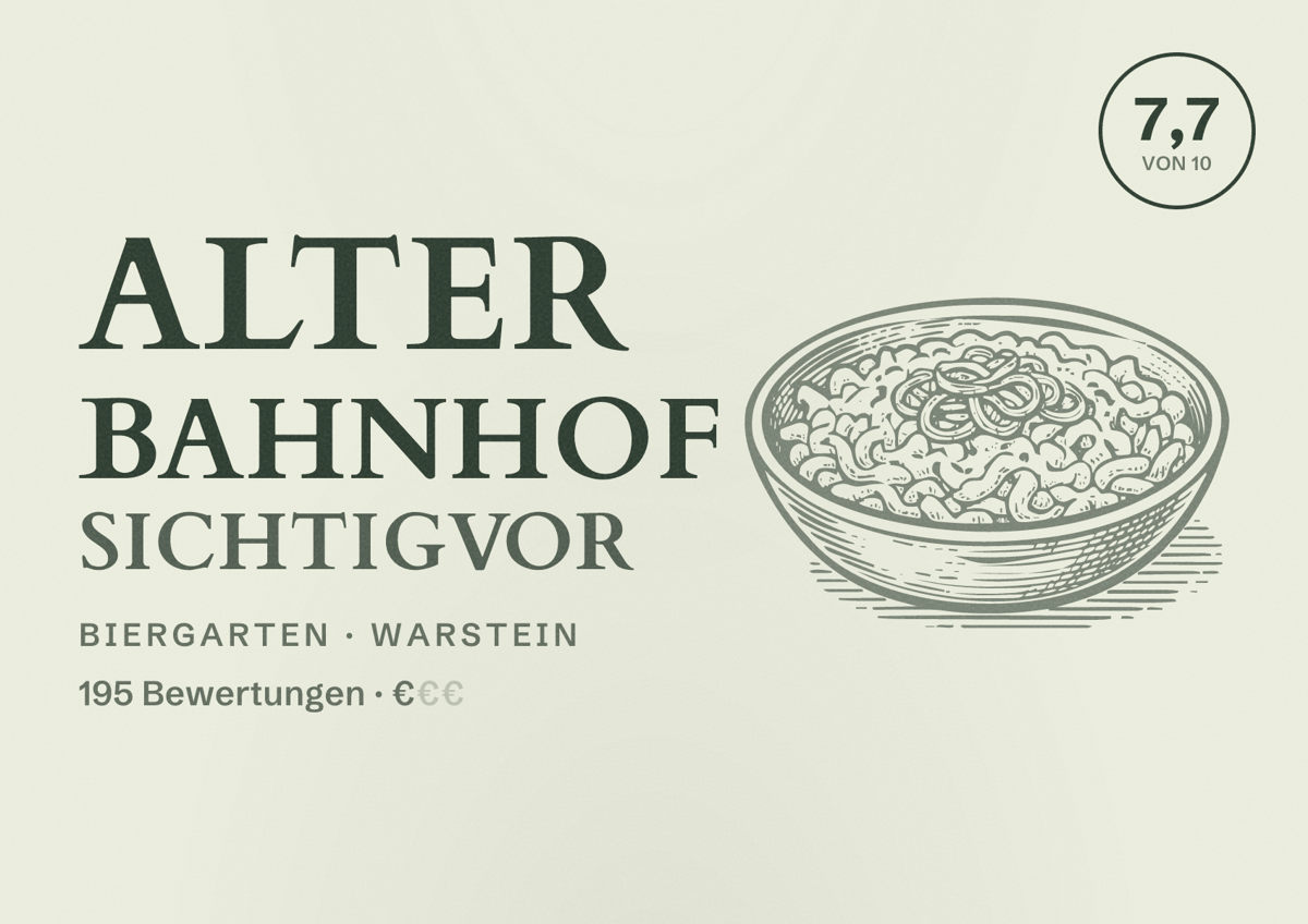 Illustriertes Poster von Alter Bahnhof Sichtigvor, Biergarten in Warstein: Bewertung 7,7 von 10 aus 195 Bewertungen, Preisniveau €