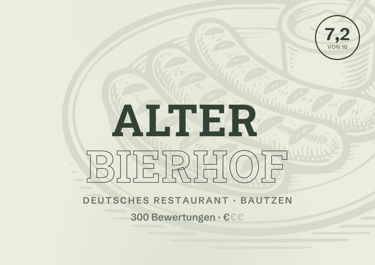 Illustriertes Poster von Alter Bierhof, Deutsches Restaurant in Bautzen: Bewertung 7,2 von 10 aus 300 Bewertungen, Preisniveau €
