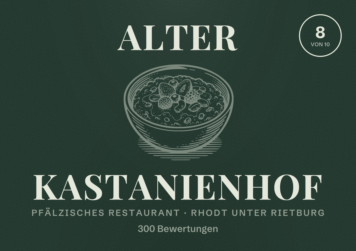Illustriertes Poster von Alter Kastanienhof, Pfälzisches Restaurant in Rhodt unter Rietburg: Bewertung 8 von 10 aus 300 Bewertungen