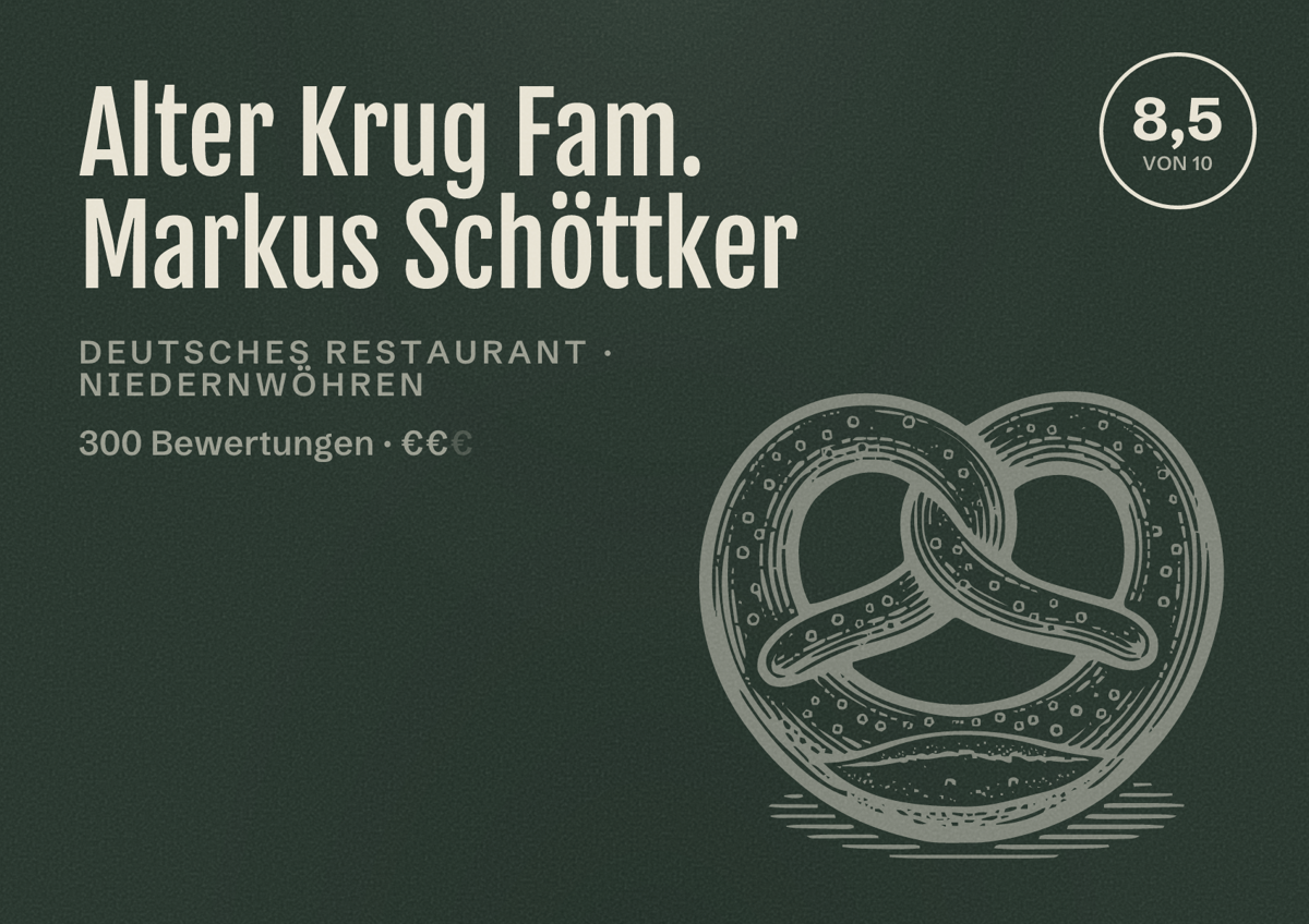 Illustriertes Poster von Alter Krug Fam. Markus Schöttker, Deutsches Restaurant in Niedernwöhren: Bewertung 8,5 von 10 aus 300 Bewertungen, Preisniveau €€