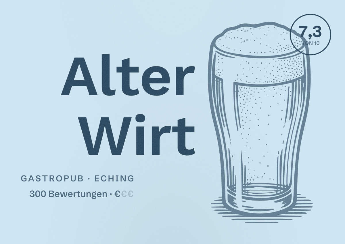 Illustriertes Poster von Alter Wirt, Gastropub in Eching: Bewertung 7,3 von 10 aus 300 Bewertungen, Preisniveau €