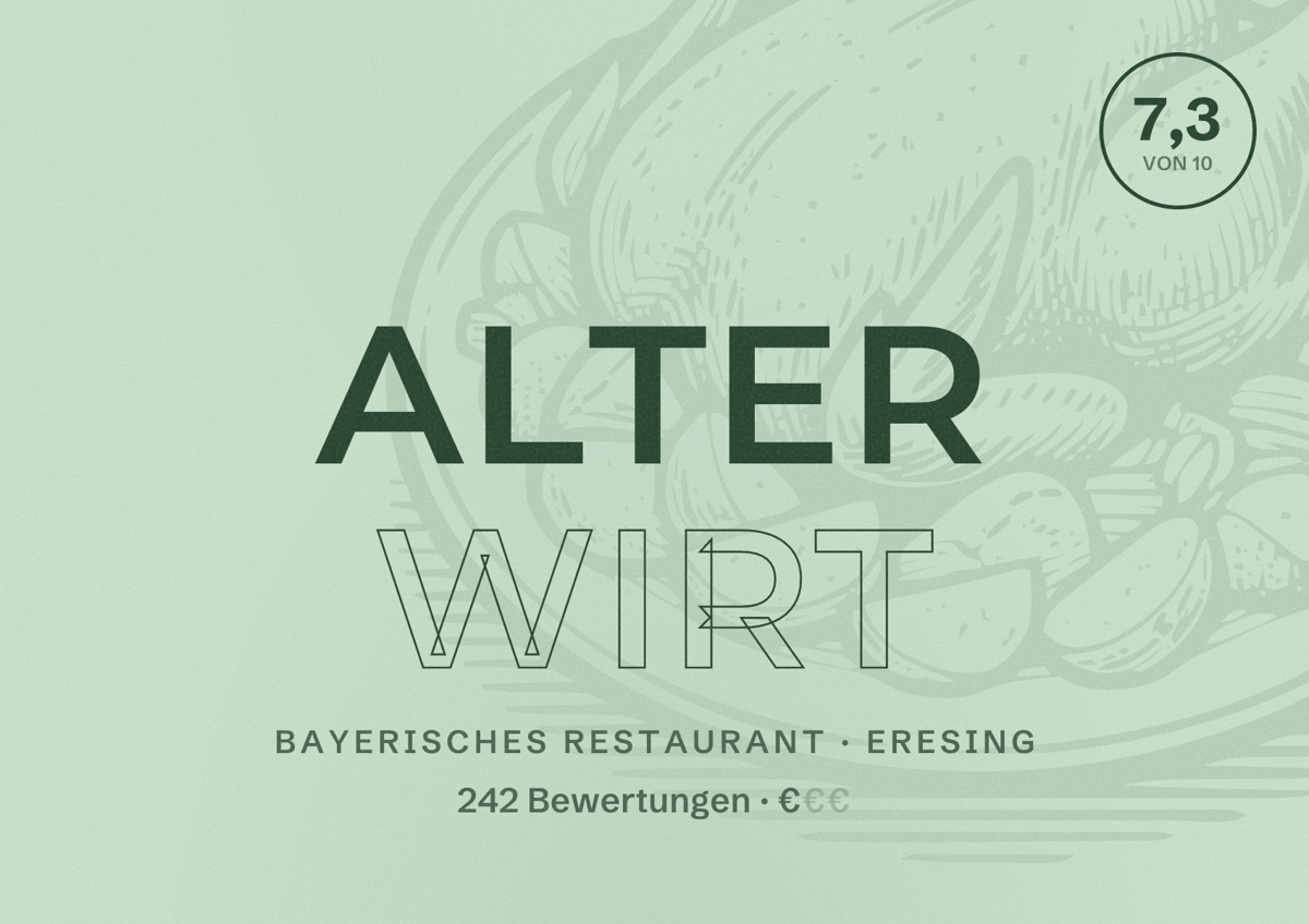 Illustriertes Poster von Alter Wirt, Bayerisches Restaurant in Eresing: Bewertung 7,3 von 10 aus 242 Bewertungen, Preisniveau €