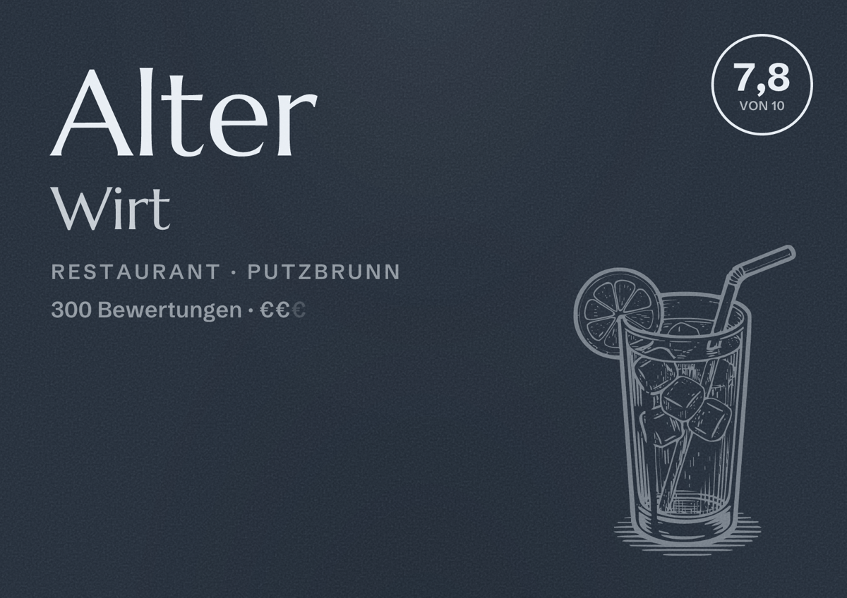 Illustriertes Poster von Alter Wirt, Restaurant in Putzbrunn: Bewertung 7,8 von 10 aus 300 Bewertungen, Preisniveau €€